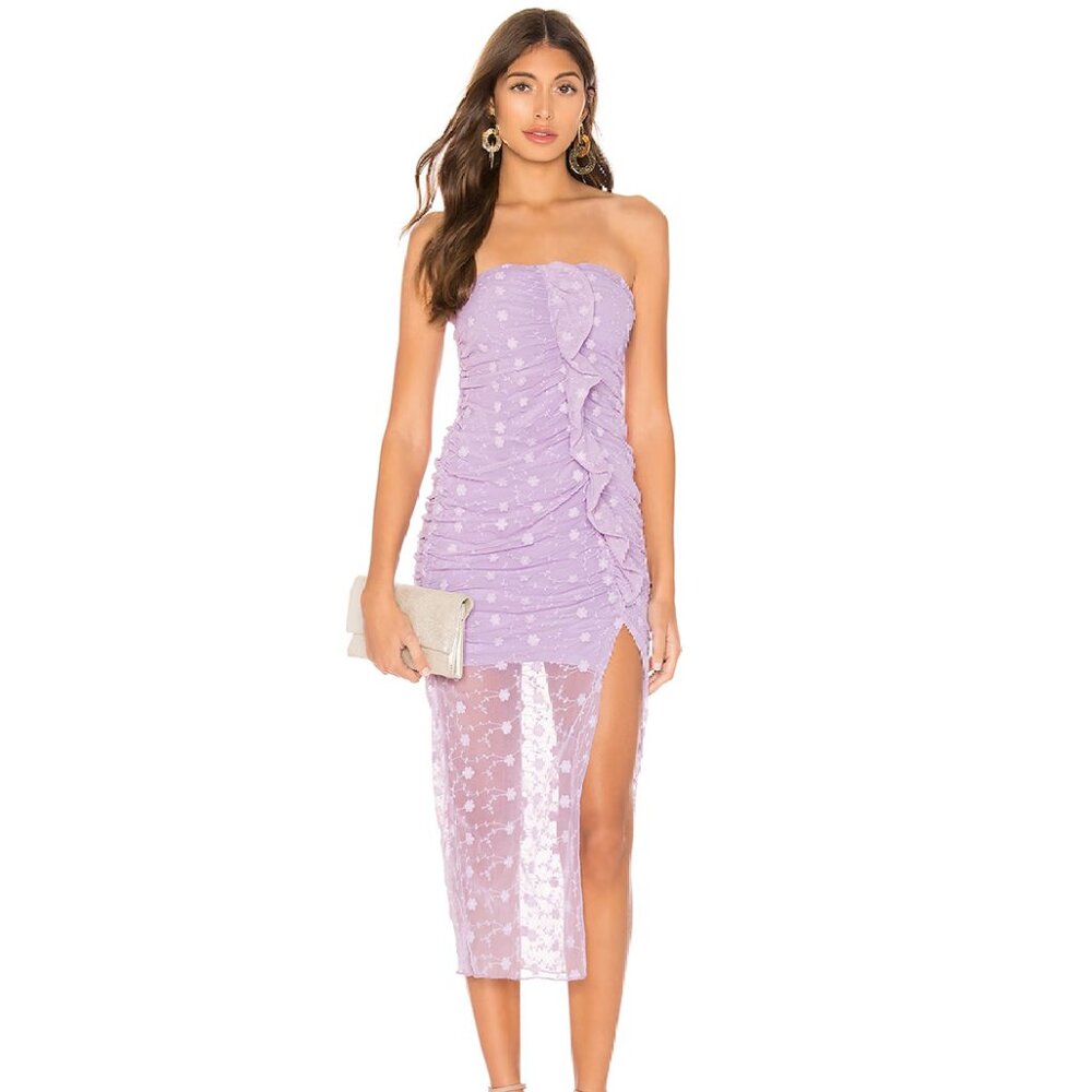 Revolve Majorelle midi lace dress w slit - lilac - XS